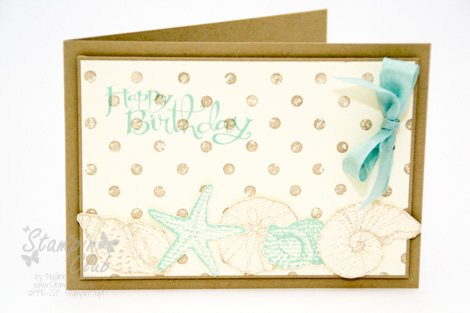 _DSC9870 Stampin Up Birthday Card Geburtstag Distressed Dots Sassy Salutations By the Seashore Saumband Ribbon Seam Binding_