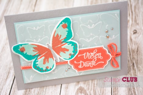 20150726 Stampin Up Watercolor Wings Gesagt gestanzt Happy Notes Prägeform Schmetterlingsschwarm Fluttering Embossing Folder                                   _-3