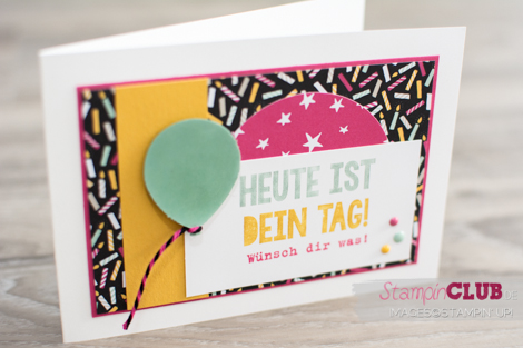 Stampin Up Meine Party Designerpapier It's My Party DSP Kein Geburtstag ohne Kuchen Party with Cake Stanze Luftballons Balloon Bouquet Punch