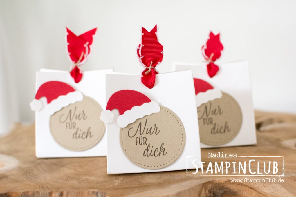 stampinclub, stampin up, stickmuster, drauf und dran, geschenktüten, weihnachtsmütze