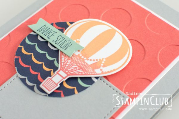 Stampin' Up!, StampinClub, Abgehoben, Lift me Up, Thinlits Formen In den Wolken, Up & Away Thinlits Dies, Designerpapier Traum vom Fliegen, Carried Away Designer Series Paper, Framelits Formen Stickmuster