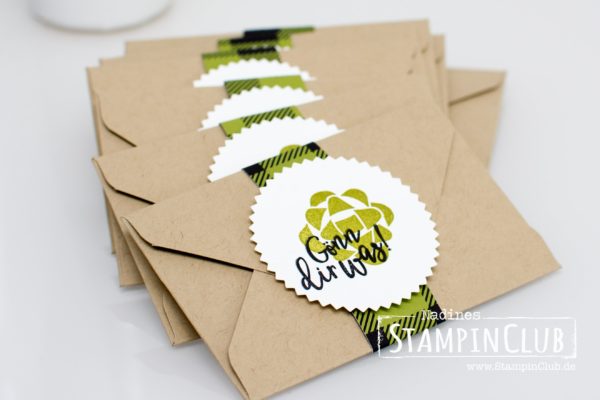 Stampin' Up!, StampinClub, Gutscheine, Geschenkgutschein, Perfekter Geburtstag, Picture Perfect Birthday, Designerpapier Frohes Fest, Stanz- und Falzbrett für Umschläge