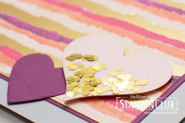 Stampin' Up!, StampinClub, Designerpapier Gemalt mit Liebe, Painted with Love Speciality DSP, Für Schatz-Karten, Sure do Love You, Glitter-Flocken in Gold