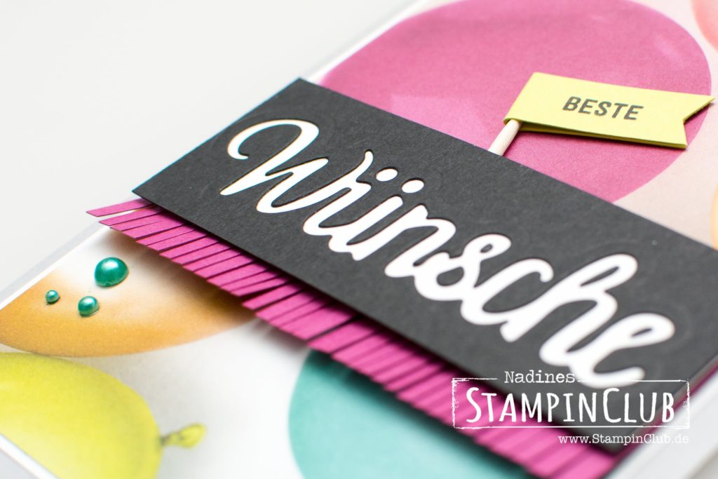 Bannerweise Grüße, Stampin' Up!, StampinClub, Perfekte Party, Picture Party, Designerpapier Perfekte Party, Perfect Party DSP, Thinlits Celebrate You, Thinlits Wunderbar