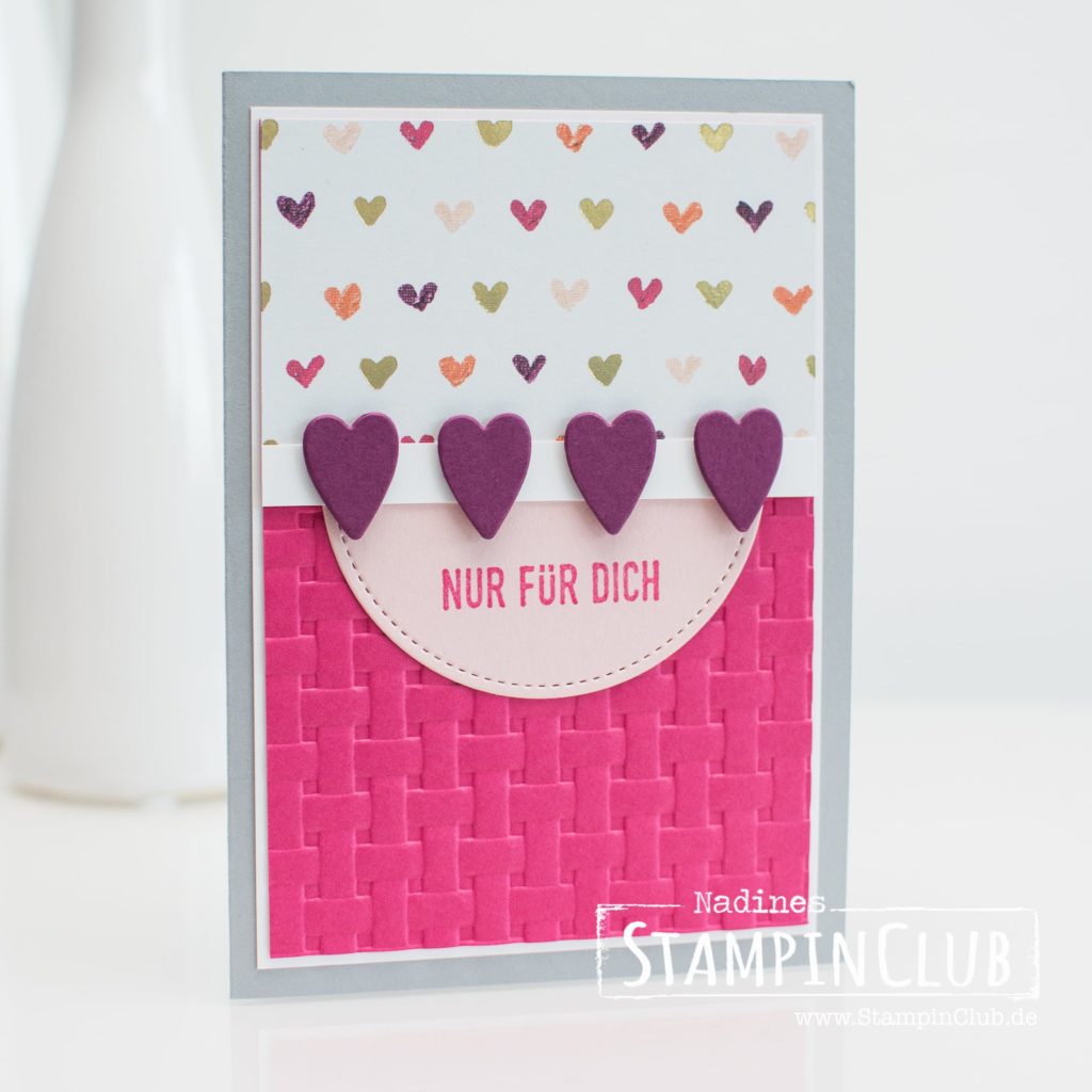 Stampin' Up!, StampinClub, Für Schatz-Karten, Sure Do Love You, Korbgeflecht Tiefen-Prägeform, Basket Weave Dynamic Folder, Designerpapier Gemalt mit Liebe, Painted with Love DSP