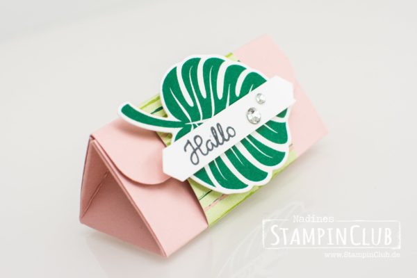 Stampin' Up!, StampinClub, Verpackung, Dreieckbox, Triangelbox, Tropenflair, Tropical Chic, Traumhaft Tropisch DP, Tropical Escape DSP