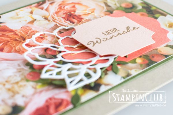 Stampin' Up!, StampinClub, Gartenzauber, Botanical Bliss, Thinlits Zauberhafte Anhänger, Botanical Tags Thinlits, DP Blütenpracht, Petal Promenade DSP