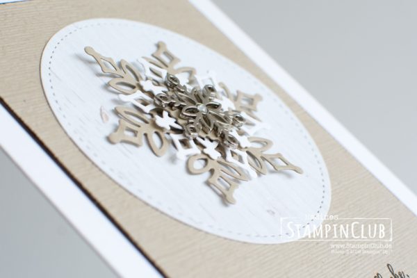 Stampin' Up!, StampinClub, Wintermärchen, Snow is Glistening, Thinlits Formen Schneegestöber, Snowfall Thinlits Dies, Metall-Accessoires Schneeflocken, Snowflake Trinkets