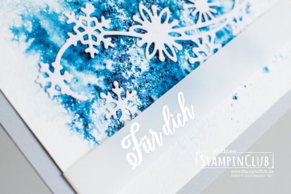 Stampin' Up!, StampinClub, Samtpapier in Weiß, White Velvet Sheets, Brushos, Wintermärchen, Snow is Glistening, Thinlits Formen Schneegestöber, Snowfall Thinlits Dies