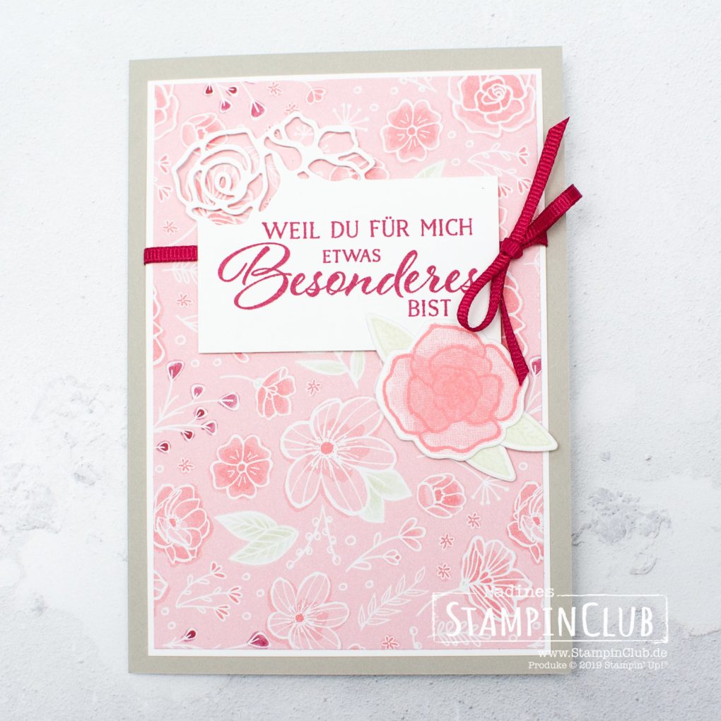 Stampin' Up!, StampinClub, Definition von Glück, Forever Lovely, Designerpapier In Liebe, All my Love DSP, Edgelits Formen Bildschöne Blüten, Lovely Flowers Edgelits Dies