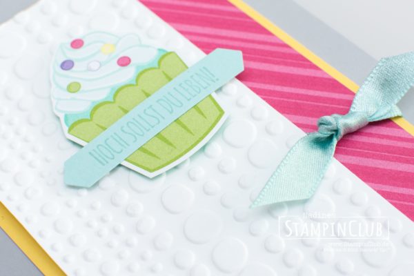 Stampin' Up!, StampinClub, DP Süße Überraschung, Framelits Formen Bonbonglas, Jar of Sweets Framelits Dies, Geburtstagsmix, Itty Bitty Birthdays, Textured Impressions Prägeform Punkt für Punkt, Dot to Dot Textured Impressions Embossing Folder