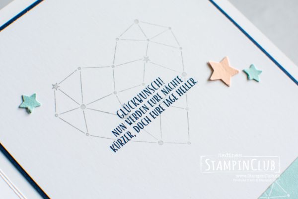 Stampin' Up!, StampinClub, Shaker Card, Schüttelkarte, Sternstunden, Elementstanze Mond und Sterne, Lagenweise Quadrate