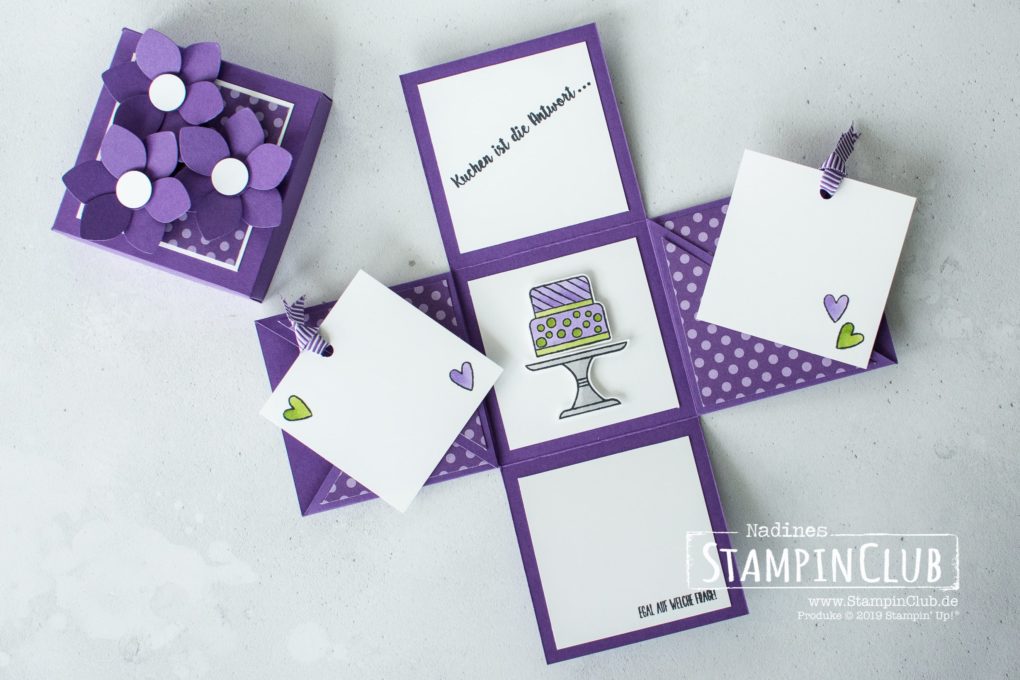 Stampin' Up!, StampinClub, Explosionsbox, Verpackung, Kuchen ist die Antwort