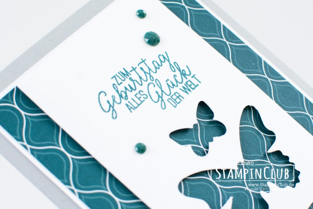 Stampin' Up!, StampinClub, Designerpapier In Color 2019-2021, 2019-2021 In Color DSP, Schmetterlingsglück, Stanze Schmetterlingsduett, Facettierte Akzente In Color 2019-2021, 2019-2021 In Color Faceted Dots, Dekorative Details Trio-Stanze