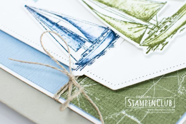 Stampin' Up!, StampinClub, Setz die Segel, Sailing Home, Stanzformen Luv und Lee, Smooth Sailing Dies, Designerpapier Meer der Möglichkeiten, Come Sail Away DSP, Stanzformen Raffiniert Bestickte Rahmen