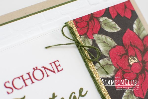 Stampin' Up!, StampinClub, Weihnachtliche Vielfalt, Designerpapier Magnolienweg, Prägeform Mauerwerk 3D, Stanzformen Raffiniert bestickte Rahmen