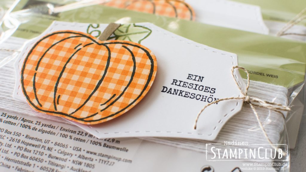 Stampin' Up!, StampinClub, Goodies, Ernte-Gruß-Fest, Harvest Hellos, Elementstanze Apfel, Apple Builder Punch, Klassisches Etikett