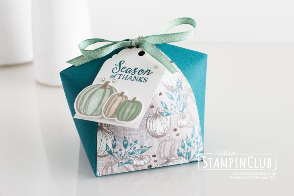 Stampin' Up!, StampinClub, Dome box, Kuppel-Box, Verpackung, Designerpapier Herbstfreuden, Come to gather DSP, Gather together, Stanzformen Herbstlaub, Gathered Leaves Dies