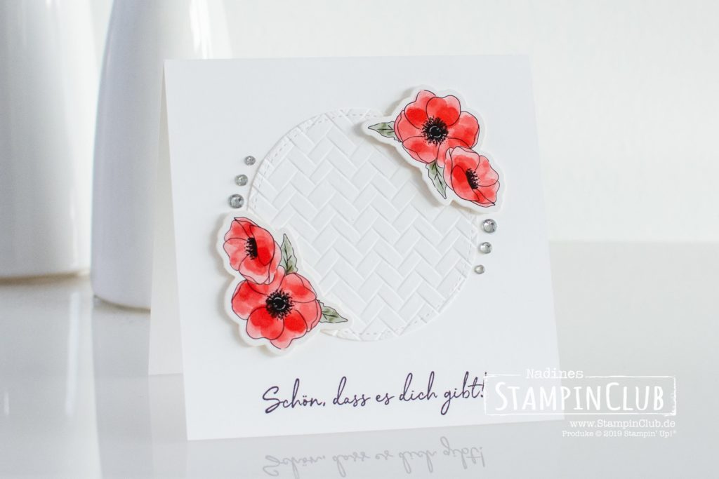 Stampin' Up!, StampinClub, Zum Geburtstag für dich, Happy Birthday to You, Akzente Mohnblütenzauber, Peaceful Poppies Elements, 3D Prägeform Strandmatte, Coastal Weave 3D Embossing Folder