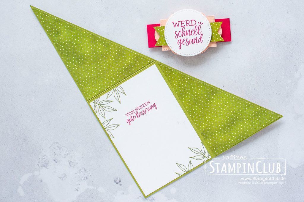 Stampin' Up!, StampinClub, Designerpapier Mit Stil und Klasse, Best Dressed DSP, Genesungswünsche, Fun Fold, Diagonale Faltkarte