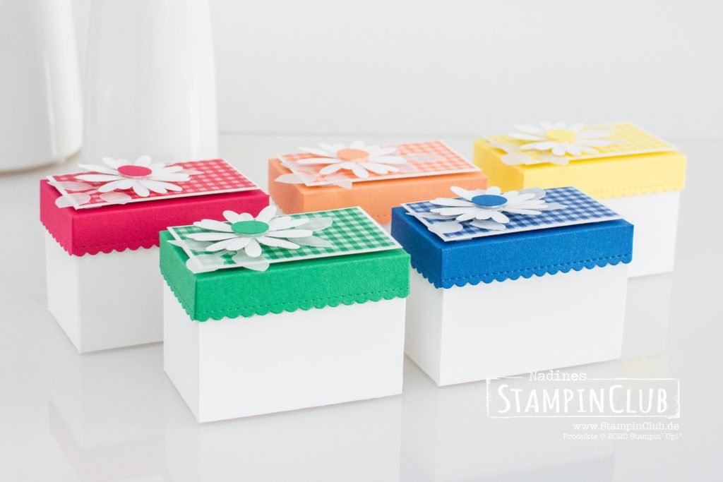 Stampin' Up!, StampinClub, In Color, Verpackung basteln, Stanzformen So hübsch bestickt, Gänseblümchen, gewellte Kante, Wellenrechteck