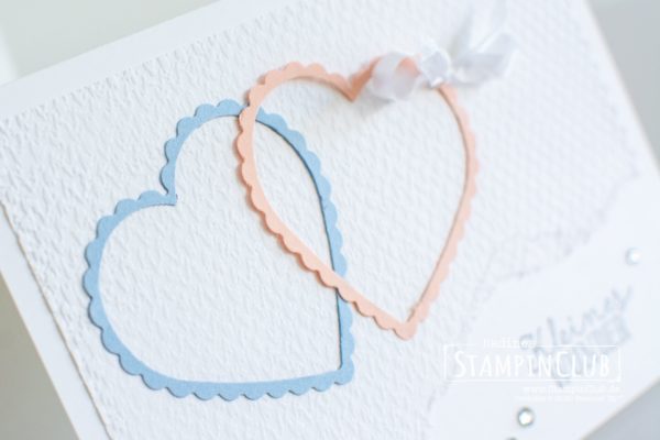 Stampin' Up!, StampinClub, Karte, Geburt, Zwillinge, Zwillngspärchen, Stanzenpaket Herzlich, Im Babyglück, Prägeform Textil mit Stil 3D