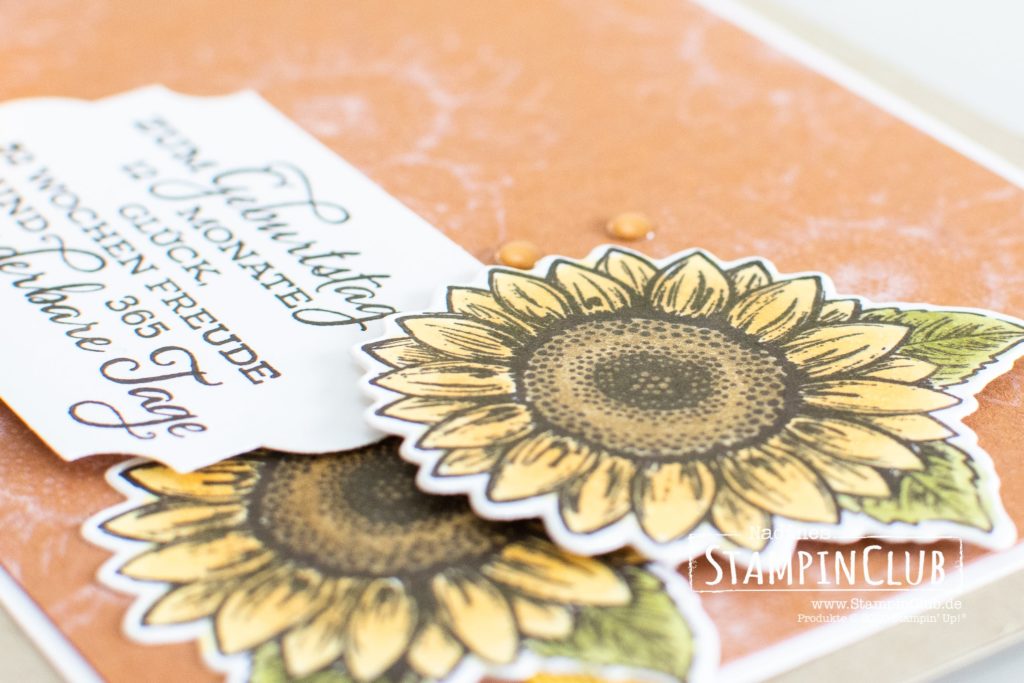 Stampin' Up!, StampinClub, Bleiche, Bleach, mit Bleiche stempeln, Gute-Laune-Gruss, Celebrate Sunflowers, Stanzformen Sonnenblumen, Sunflowers Dies, Stampin' Blends