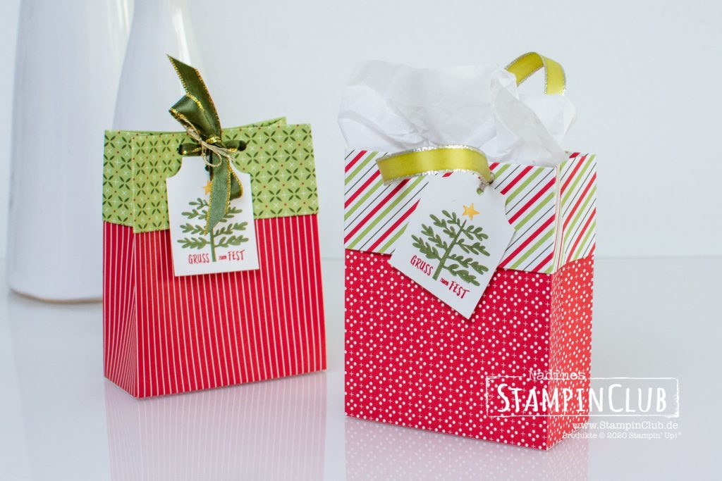 Stampin' Up!, StampinClub, Geschenktüte, Weihnachten, Designerpapier Weihnachten im Herzen, Stanze Basic-Anhänger, Essential Tag Punch, Basics für Feiertage, Everything Essential Stamp Set