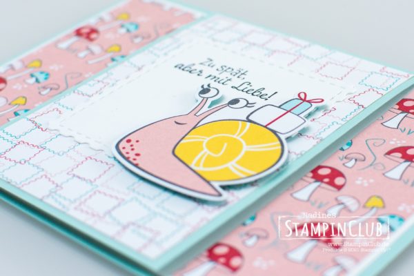 Stampin' Up!, StampinClub, Schneckenpost, Snailed It, Stanzformen Schnecke, Snail Dies, Designerpapier per Schneckenpost, Snail Mail DSP, Front-Flip-Karte