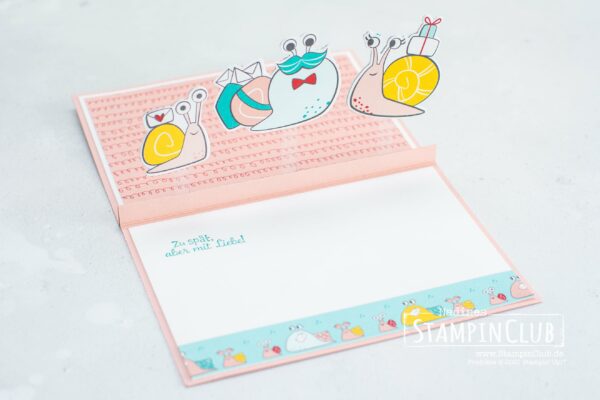 Stampin' Up!, StampinClub, Schneckenpost, Snailed It, Stanzformen Schnecke, Snail Dies, Designerpapier Schneckenpost, Snail Mail DSP, Floating Pop-Up Karte
