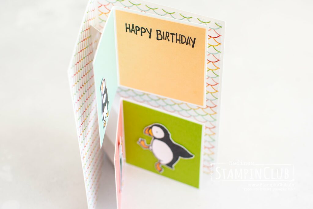 Stampin' Up!, StampinClub, Party Puffins, Designerpapier Mustermix, Pattern Party DSP, Double Fold-Out Karte