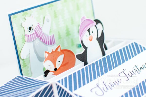Stampin' Up!, StampinClub, Designerpapier Pinguin & Co, Penguin Playmates DSP, Sale-A-Bration, Sale-A-Bration 2021, Karte in einer Box, Card in a Box, Herzliche Grüße, Heartfelt Wishes, Pop-Up Karte