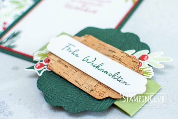 Stampin' Up!, StampinClub, Designerpapier Malerische Weihnacht, Painted Christmas DSP, Christmas Seasons, Stanzformen Weihnachtsgrün und Etiketten, Seasonal Labels Dies, Weihnachtsgrüße, Christmas to Remember, Spezialpapier Kork, Cork Speciality Paper, Prägeformen Winterlich 3D, Wintry 3D Embossing Folder