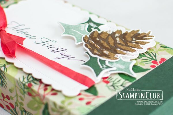 Stampin' Up!, StampinClub, Shadowbox, Verpackung, Kinder Bueno, Designerpapier Malerische Weihnacht, Christmas Season, Stanzformen Weihnachtsgrün und Etiketten, Herzliche Grüße, Stanzformen Gewellte Konturen