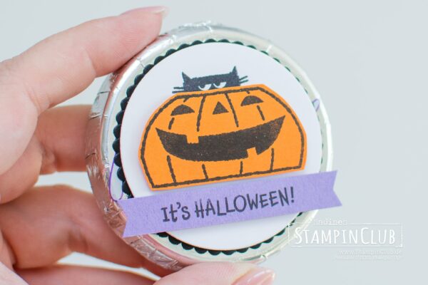 Stampin' Up!, Halloween, Goodies, Clever Cats, Stanze nach Wahl Fähnchen, Stanzformen Lagenweise Kreise