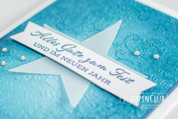 Stampin' Up!, StampinClub, Weihnachtskarte, Freude am Schenken, Time of Giving, Prägeform Vintage-Druckschrift 3D, Timeworn Type 3D Embossing Folder, Stanzformen Bestickte Sterne