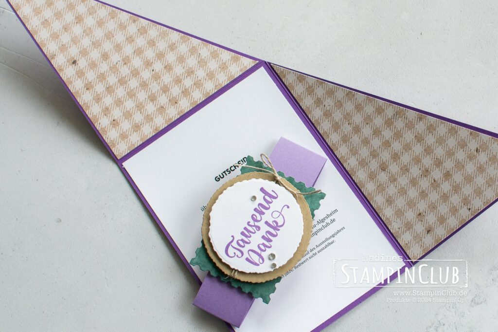 Stampin' Up! Designerpapier Lavendelblüte, Perennial Lavender DSP, Stanzformen Bezaubernde Botschaft, Perennial Postage Dies, Stanzformen Kreise mit Büttenrand, Florale Freundschaft