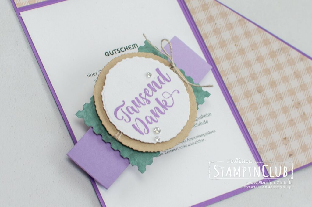 Stampin' Up! Designerpapier Lavendelblüte, Perennial Lavender DSP, Stanzformen Bezaubernde Botschaft, Perennial Postage Dies, Stanzformen Kreise mit Büttenrand, Florale Freundschaft